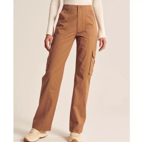 Abercrombie & Fitch Relaxed Cargo Pant 100% Cotton Brown Size 14 32 Waist - Picture 1 of 16